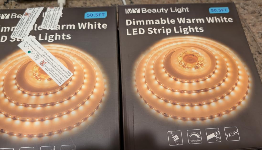 MY BEAUTY LIGHT LED Strip Lights Warm White, 16.4ft Dimmable LED Light Strip,12v Flexible LED Rope Lights Kits for Kitchen Cabinet Bedroom Party Decor customer photo 2