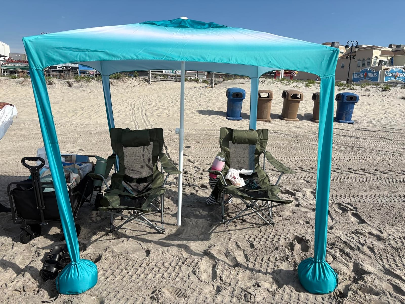 AMMSUN Beach Cabana, 6.5'×6.5' Beach Canopy, Easy Set up and Take Down, Cabana Tent with Sand Pockets, Instant Sun Shade with Side Wall, Coral Tropical customer photo 1