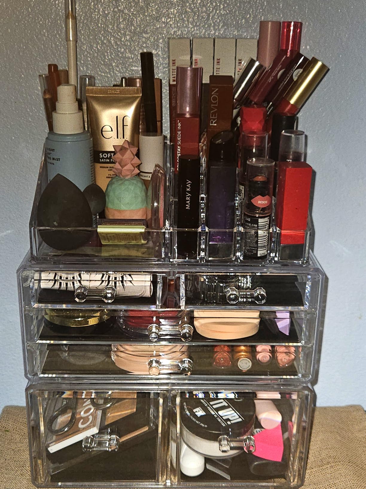 Masirs Clear Makeup Organizer with Mirror – 16-Compartment Cosmetic and Jewelry Holder, 4-Drawer Vanity Storage, Elegant Clear Design for Makeup and Accessories customer photo 1