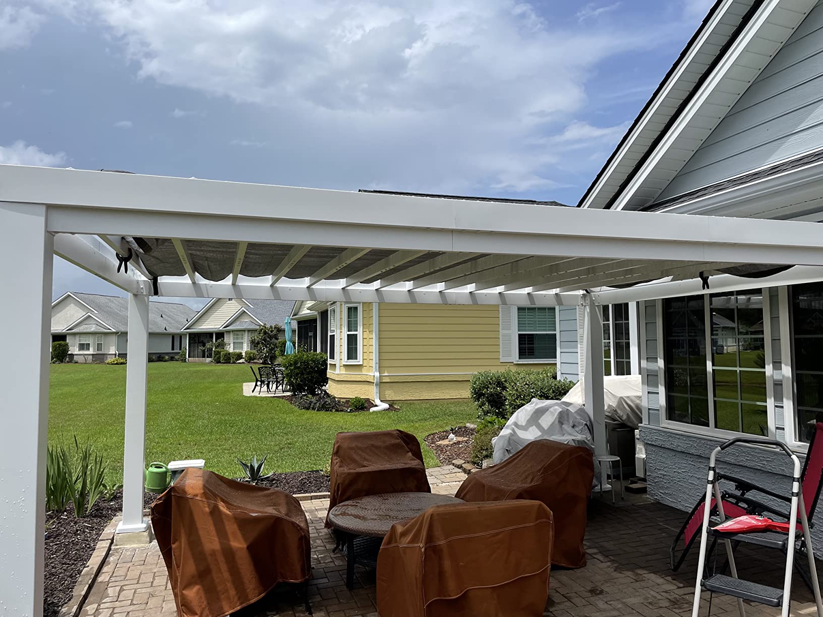 Backyard Discovery Windham 14' x 12' Modern Galvanized Steel Pergola Kit with Shade Sail Canopy, All-Season Durability, PowerPort, High-Wind Rating for Outdoor Patio, Garden, Deck, Entertaining customer photo 2