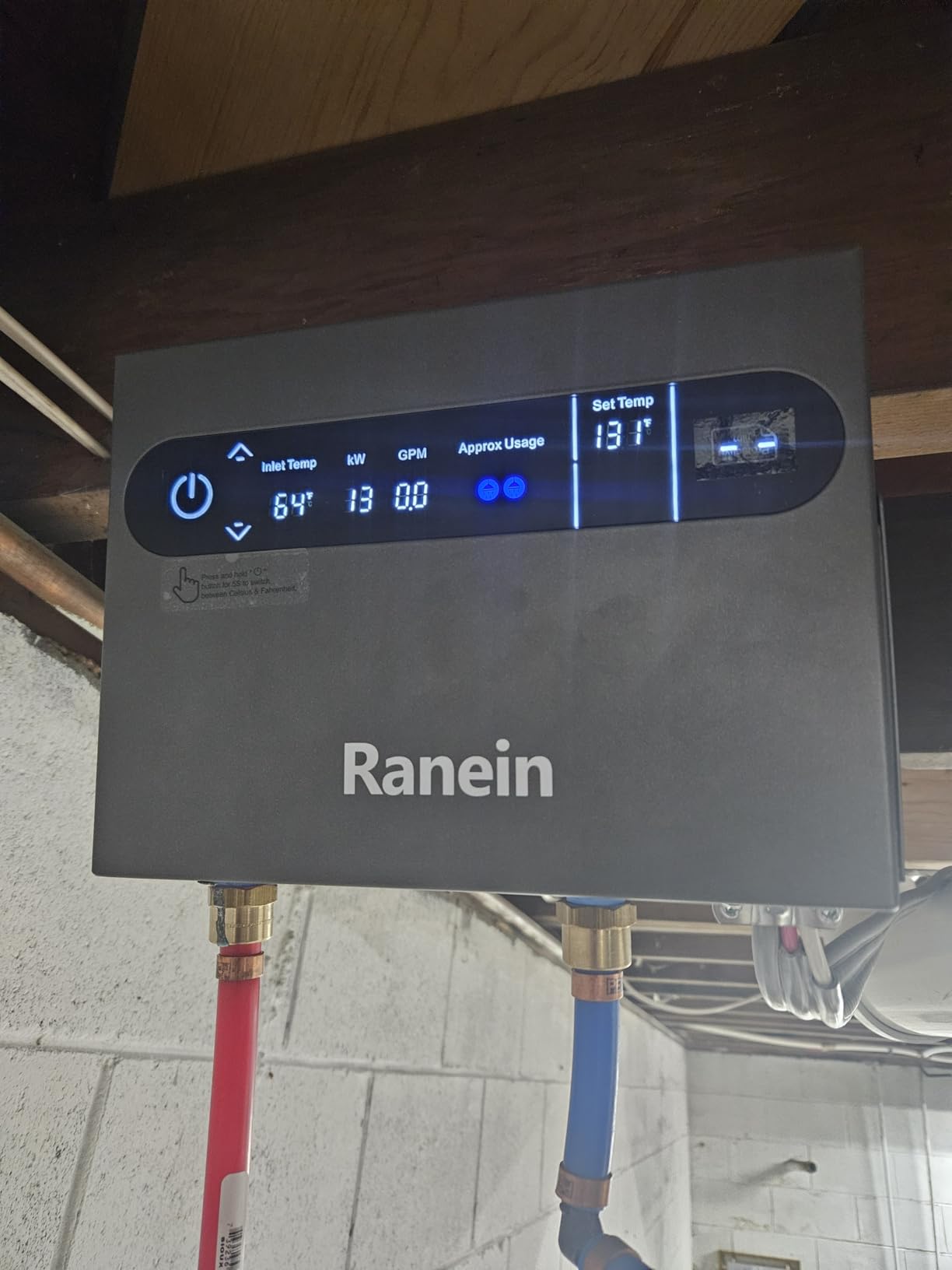 Ranein 18kW Tankless Electric Water Heater, Max 4.3 GPM, 240V, Whole House customer photo 1