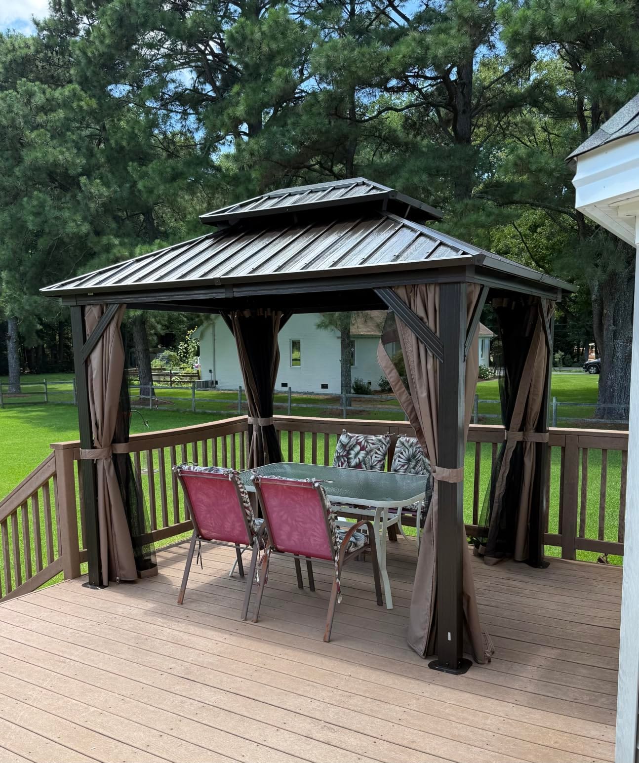 Domi 12x14 Outdoor Hardtop Gazebo, Metal Gazebo for Patios, Brown customer photo 1