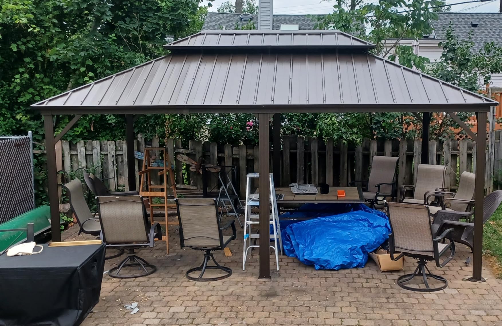 YOLENY 12' x 14' Gazebo, Hardtop Gazebo with Aluminum Frame, Double Galvanized Steel Roof, Curtains and Netting Included, Metal Gazebos Pergolas for Patios, Garden, Parties, Lawns customer photo 2