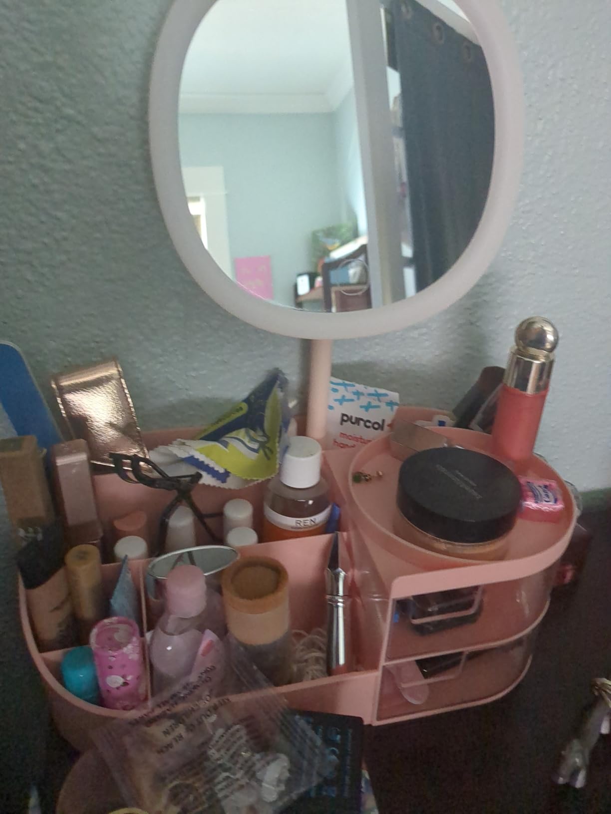 DASITON Makeup Organizer with Rechargeable Mirror,Makeup Brush Holder with 2 Drawers,Skincare and Cosmetics Organizer Countertop,Large Capacity Cosmetic Display Case for Vanity,Bedroom,Bathroom(Cream) customer photo 1
