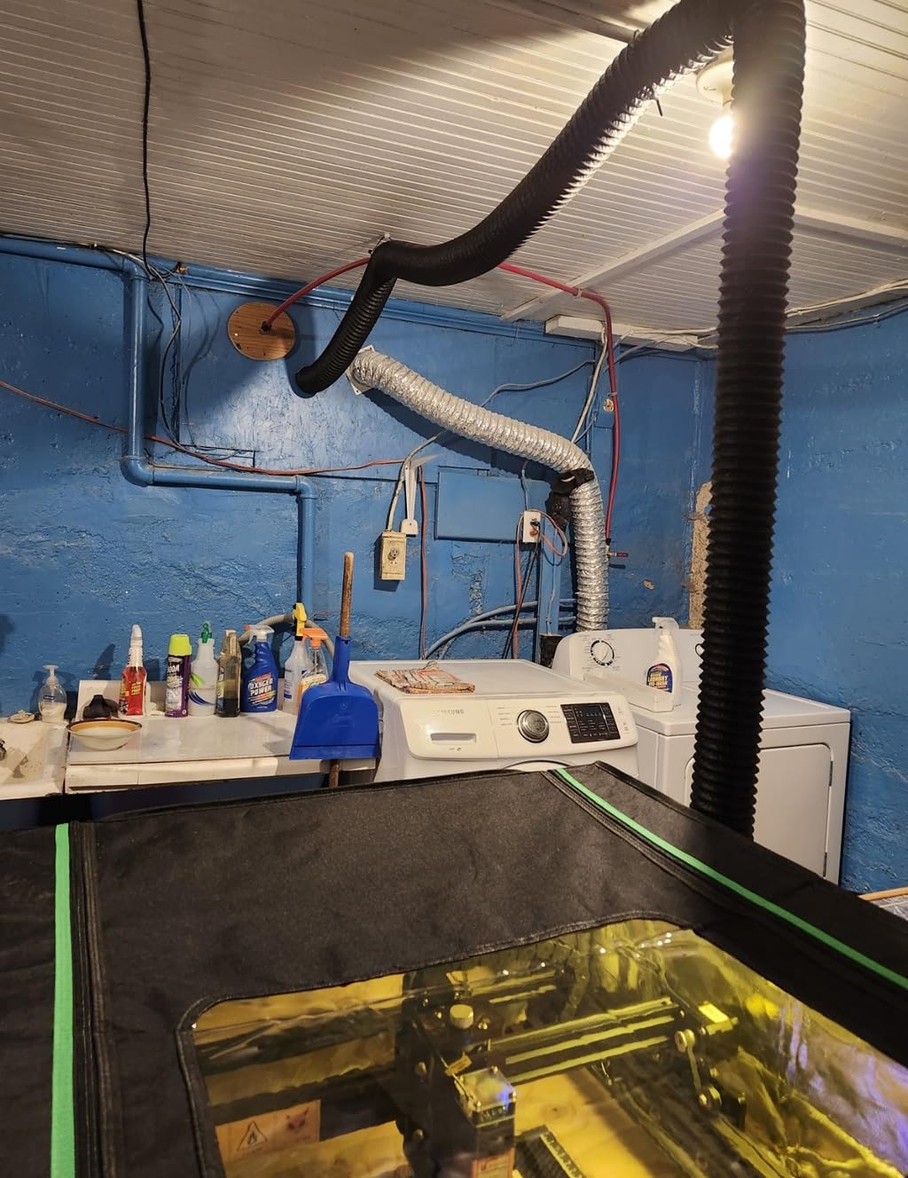 Laser Engraver Integrated Enclosure with LED Light, Fireproof and Dustproof Protective Cover 28.3 * 28.3 * 15.7, Exhaust Fan 4000RPM and Pipe, Against Smoke Odor and Noise Eye Protection-Black customer photo 1
