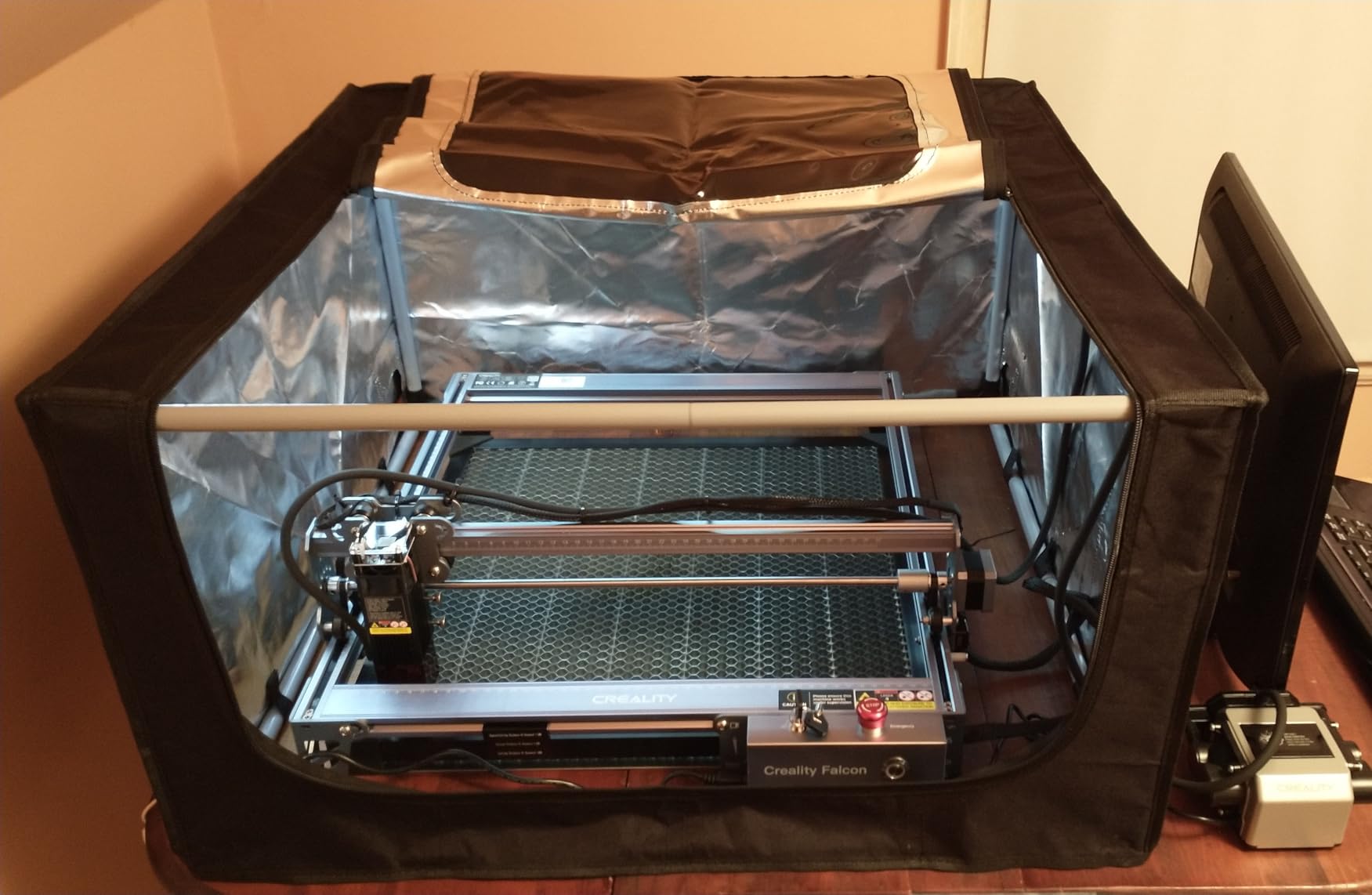 Laser Engraver Integrated Enclosure with LED Light, Fireproof and Dustproof Protective Cover 28.3 * 28.3 * 15.7, Exhaust Fan 4000RPM and Pipe, Against Smoke Odor and Noise Eye Protection-Black customer photo 2