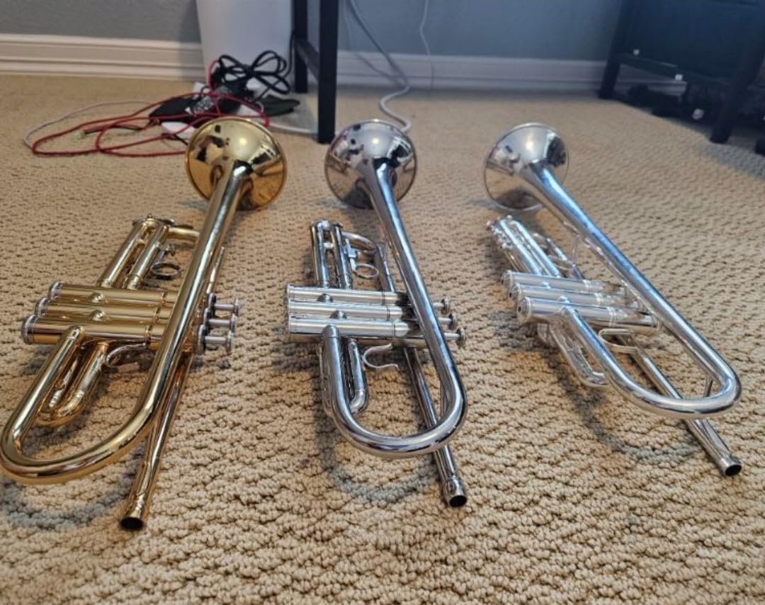 CAHAYA Bb Trumpet Instrument Trompeta: Nickel Student Trumpet with Hard Case 7C Mouthpiece Gloves Standard Trumpets for Beginners or Advanced Students Silver customer photo 1