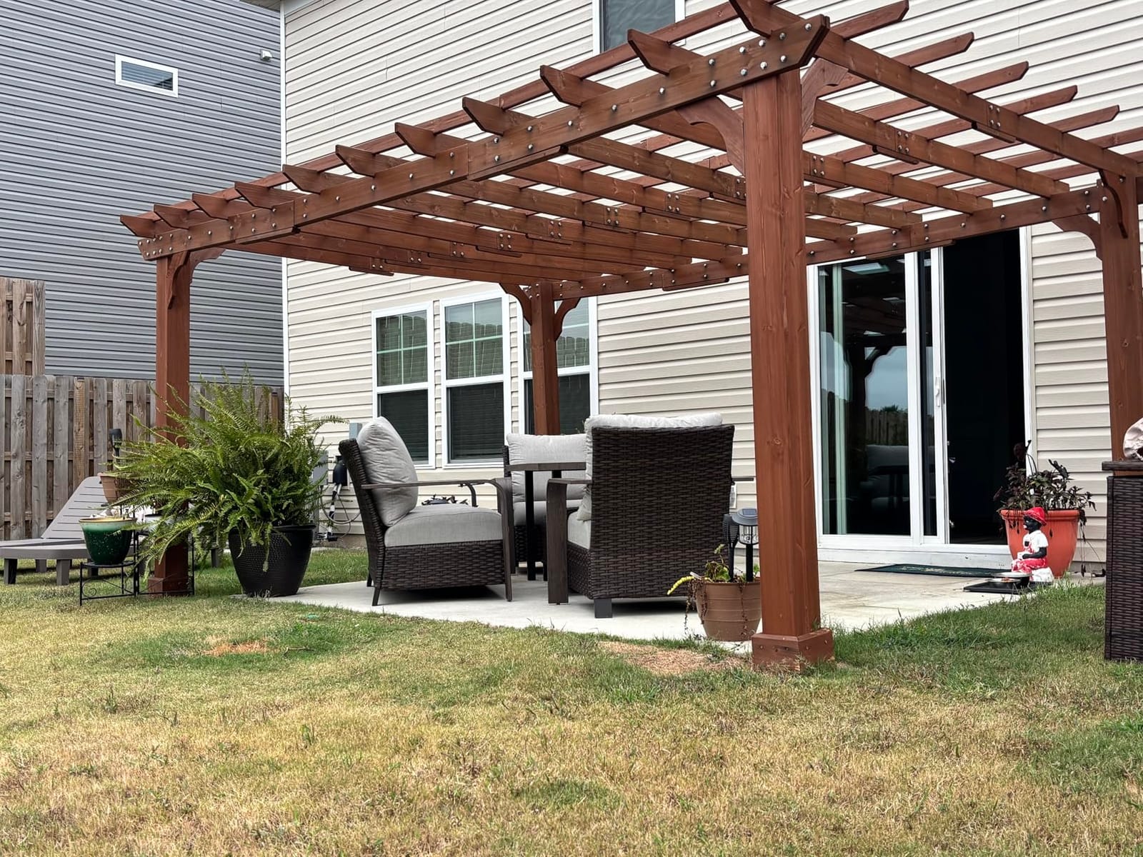 Yardenaler 12 x16 FT Wooden Pergola, Cedar Wood Gazebo with Flat Roof, Outdoor Garden Shelter with Stakes Included, Patio, Deck, Backyard, Lawn customer photo 2