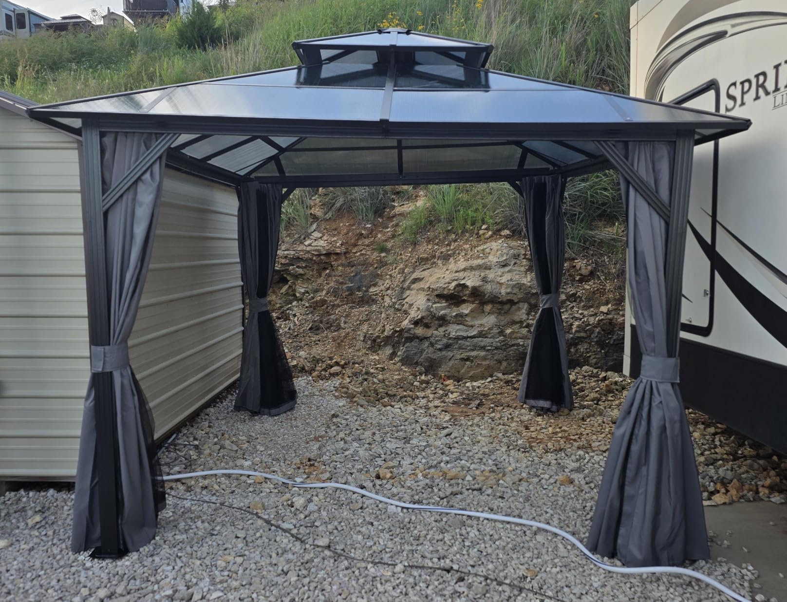 Aoxun 12'x14' Hardtop Gazebo with Polycarbonate Double Roof, Gray customer photo 1