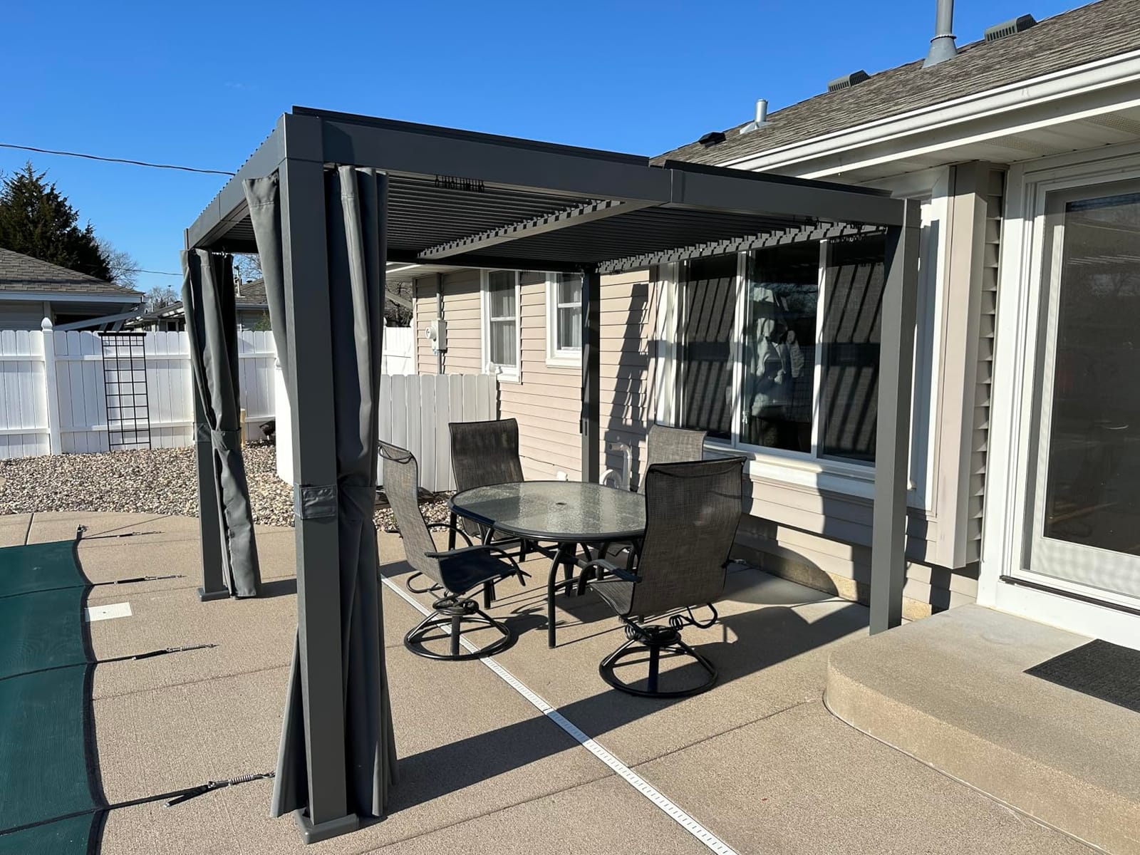 Aoxun Louvered Pergola 10x10 All-Aluminum, Waterproof Curtains and Netting customer photo 1