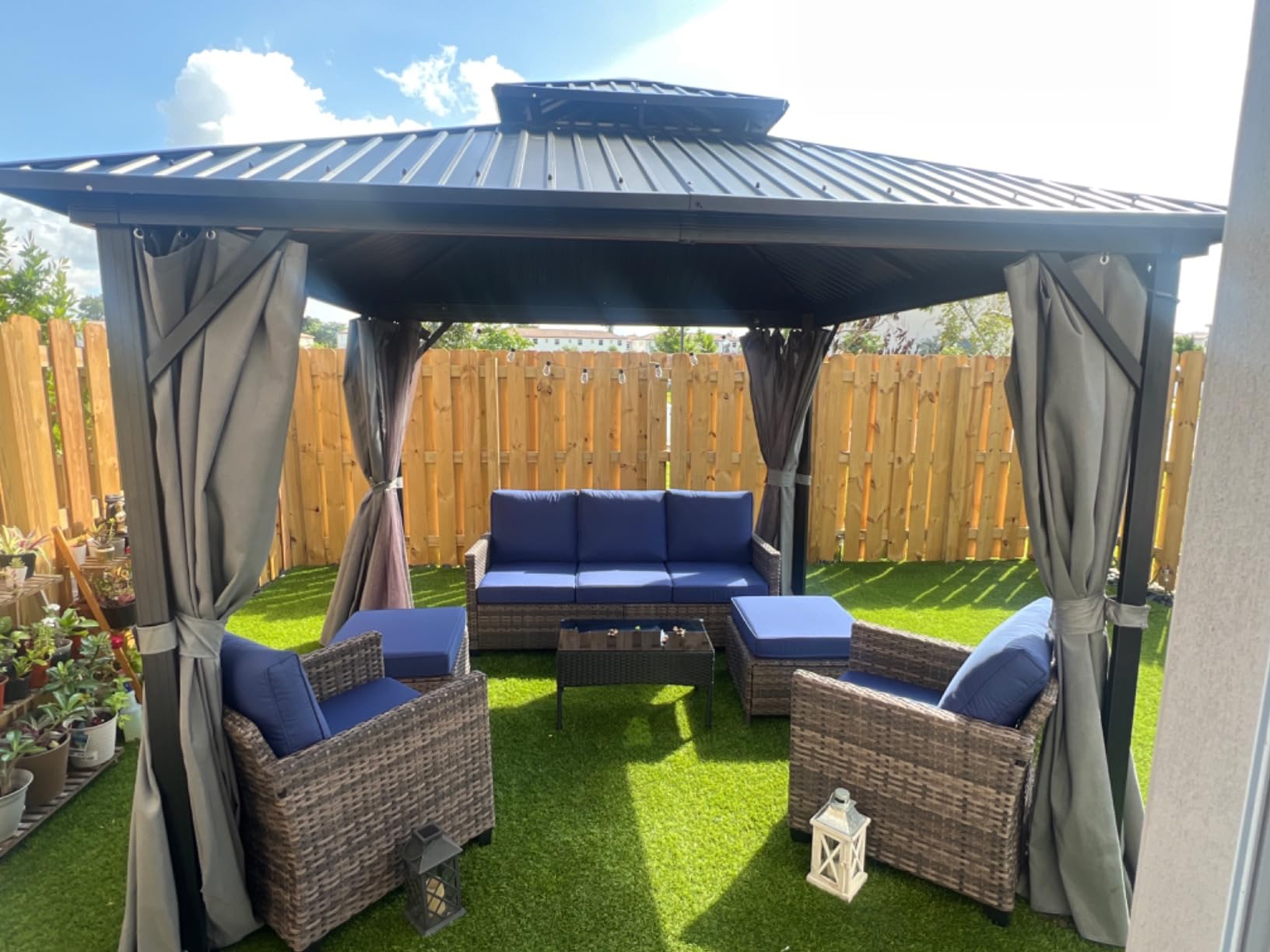 12' x 16' Hardtop Wall Mounted Gazebo, Lean to Gazebo with Galvanized Steel Roof Aluminum Frame Wall Gazebos Pergola with Netting&Curtains for Outdoor, Backyard, Patio customer photo 1