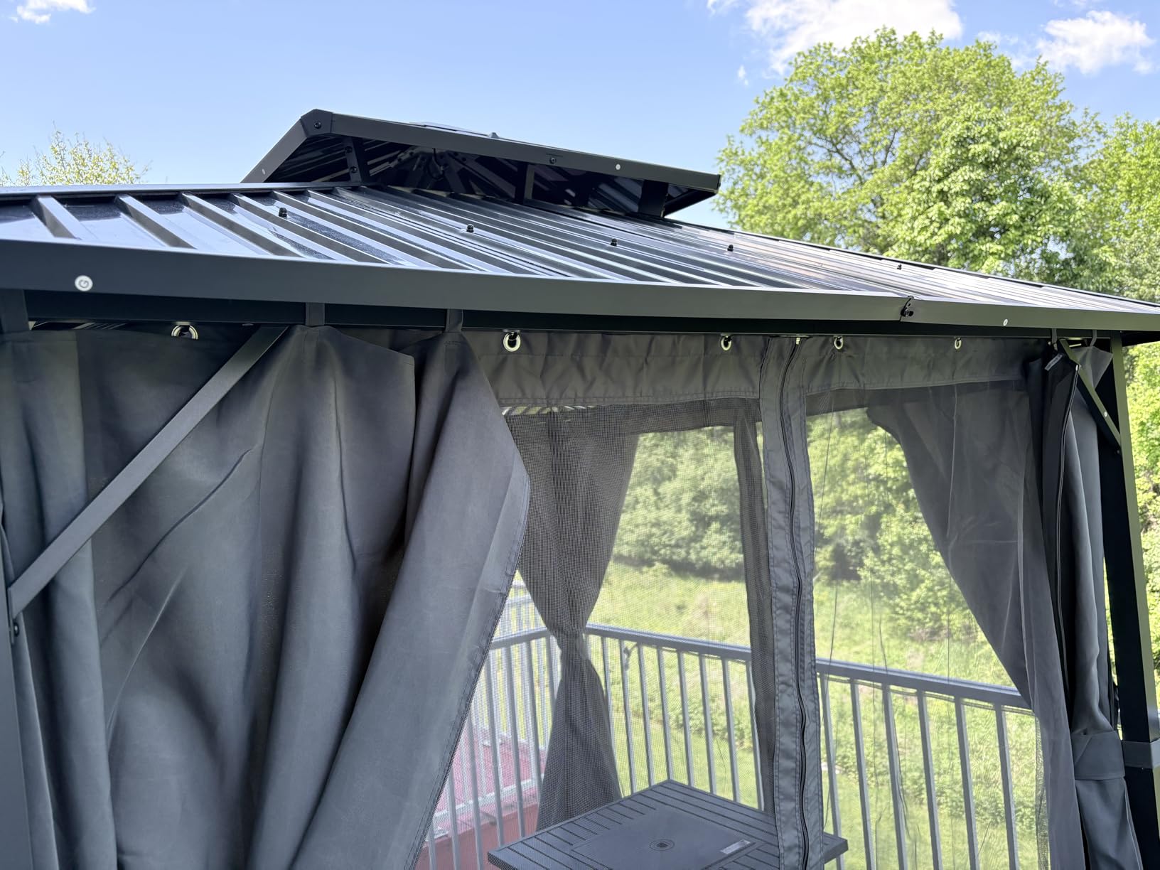 12' x 16' Hardtop Wall Mounted Gazebo, Lean to Gazebo with Galvanized Steel Roof Aluminum Frame Wall Gazebos Pergola with Netting&Curtains for Outdoor, Backyard, Patio customer photo 2