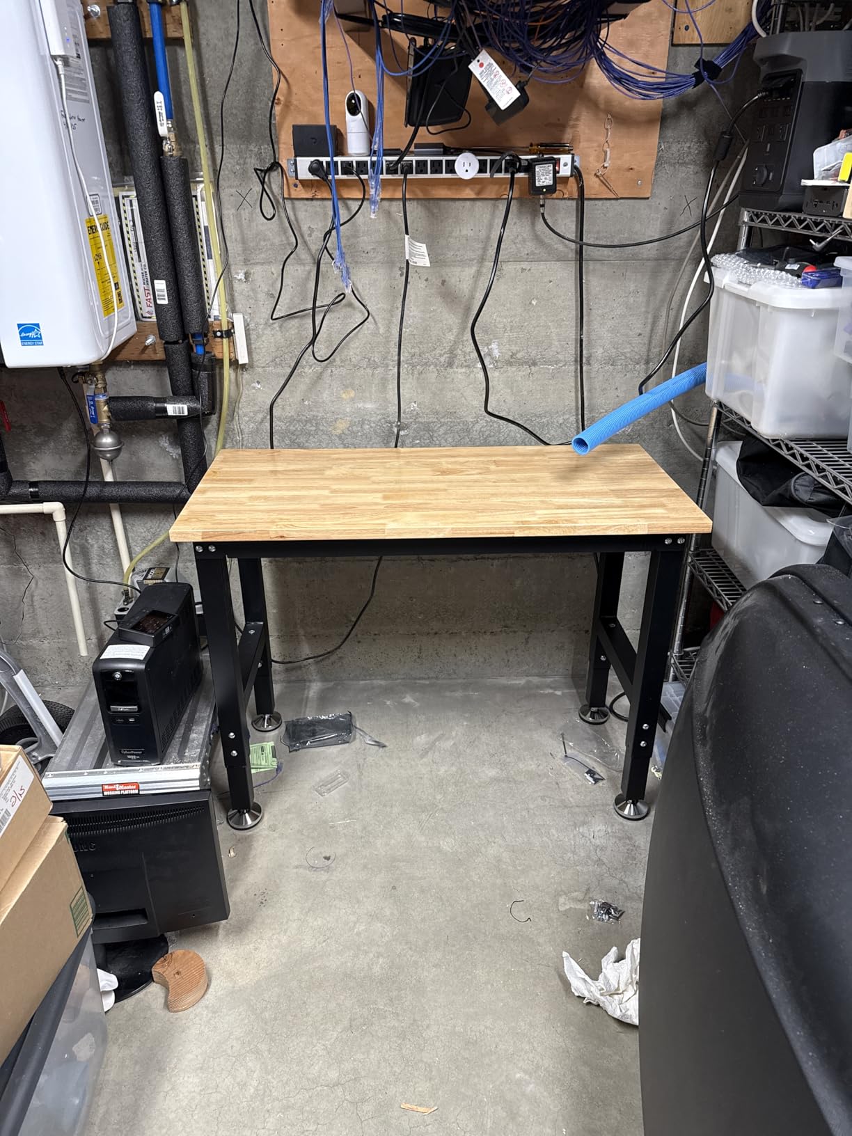 ENJOYWOOD Work Bench with Wheels 60 x 22 Inch Heavy Duty Rubberwood Tabletop Work Table Adjustable Height Garage Workbench with LED, Drawers, Pegboard, Power Outlets for Woodworking Shop, Home, Office customer photo 1