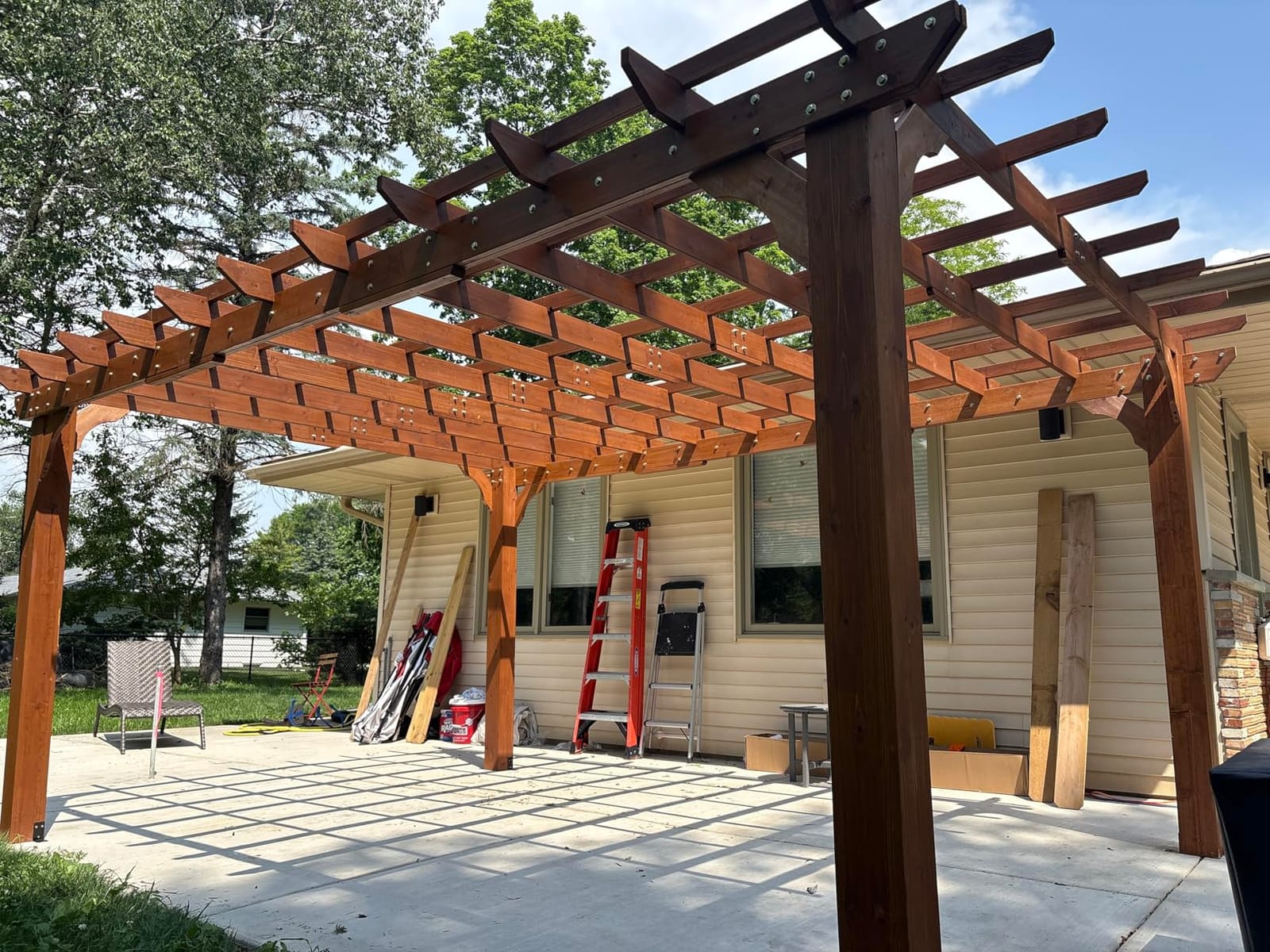 Yardenaler 10 x 14 FT Pergola, Cedar Wood Gazebo with Slatted Roof Trellis, Outdoor Garden Shelter with Stakes Included, Patio, Deck, Backyard, Lawn customer photo 2