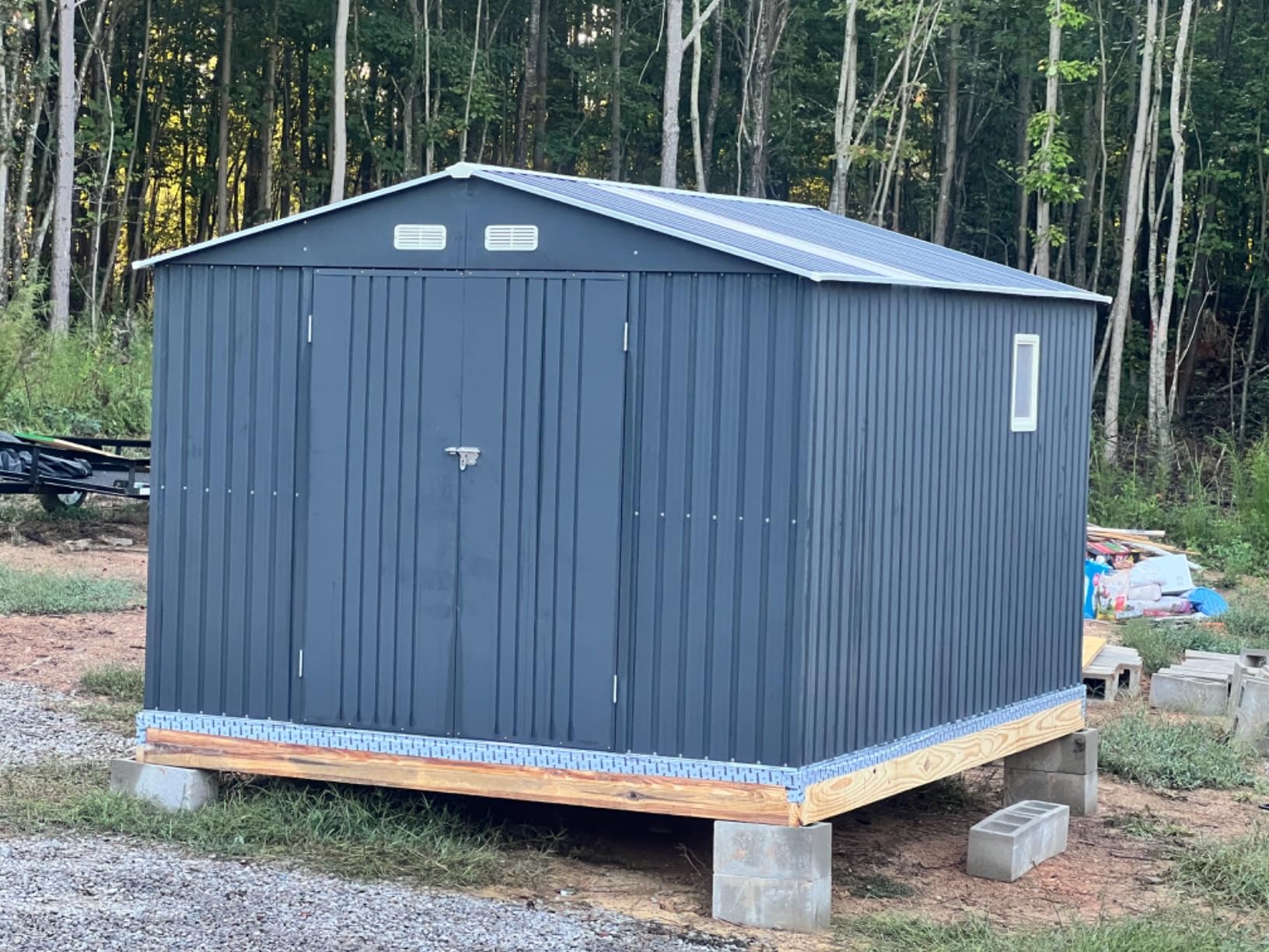 VanAcc 10 x 12 FT Outdoor Storage Shed, Nordic Cottage Metal Shed with Lockable Hinged Door, 2 Windows, Waterproof Storage Shed for Backyard, Garden, Patio, Dark Grey/White customer photo 1