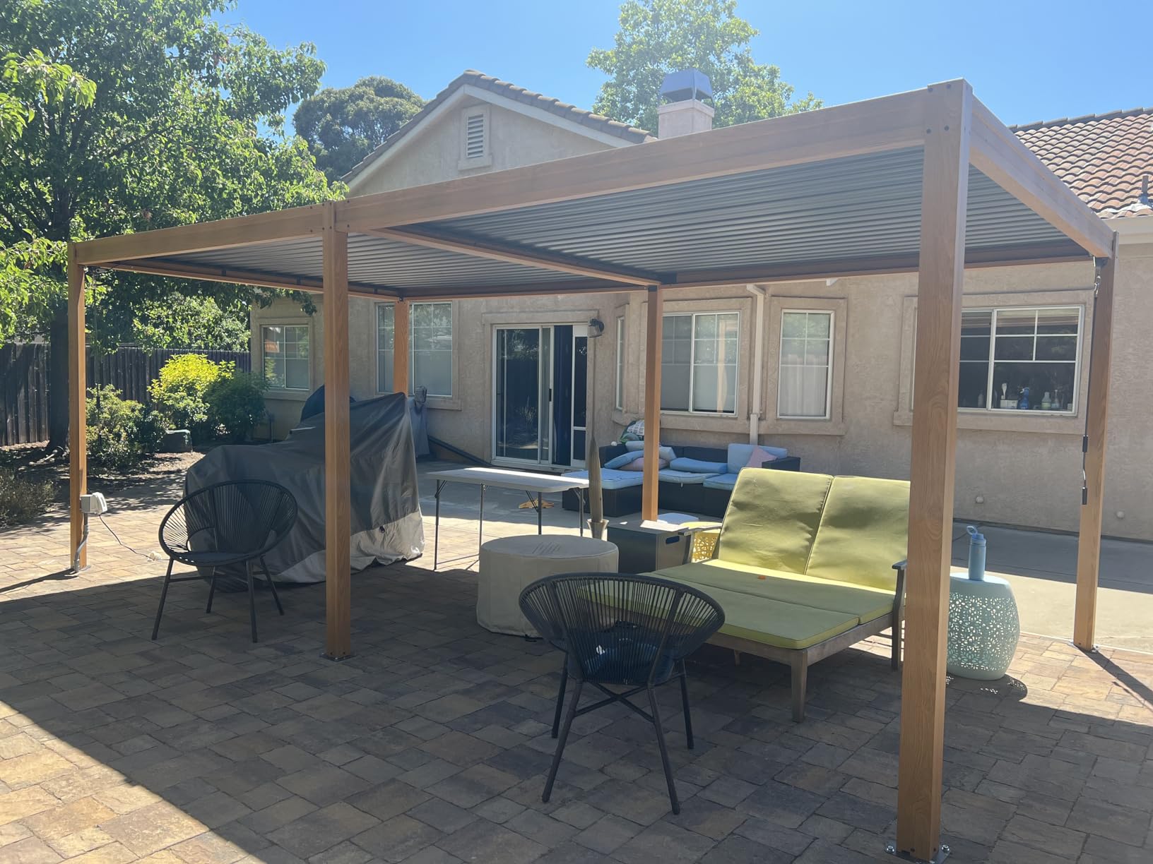 Domi Louvered Pergola 10x16, Outdoor Metal Pergola, Espresso Brown customer photo 2